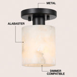 Jules 5.13" 1-Light Modern Contemporary Alabaster/Iron Cylinder LED Semi Flush Mount