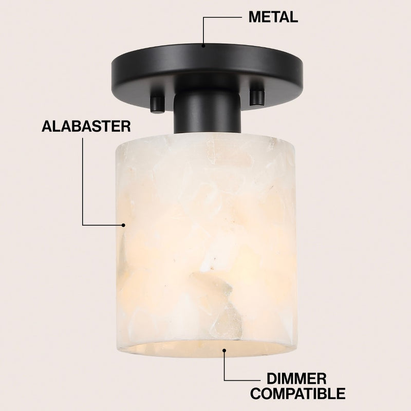 Jules 5.13" 1-Light Modern Contemporary Alabaster/Iron Cylinder LED Semi Flush Mount
