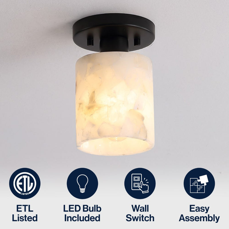 Jules 5.13" 1-Light Modern Contemporary Alabaster/Iron Cylinder LED Semi Flush Mount