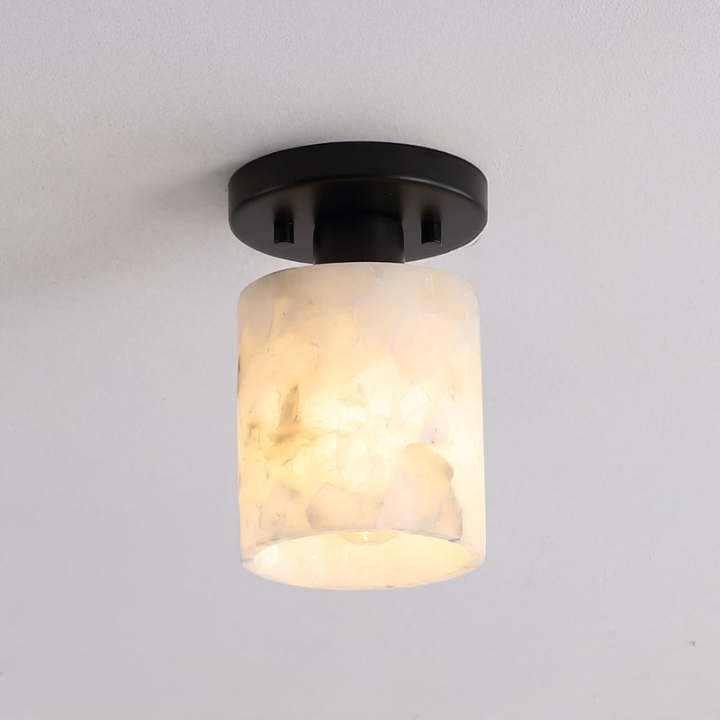 Jules 5.13" 1-Light Modern Contemporary Alabaster/Iron Cylinder LED Semi Flush Mount
