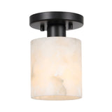 Jules 5.13" 1-Light Modern Contemporary Alabaster/Iron Cylinder LED Semi Flush Mount