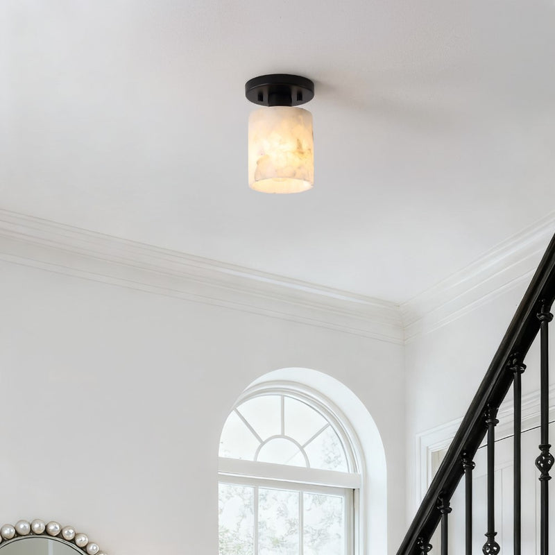 Jules 5.13" 1-Light Modern Contemporary Alabaster/Iron Cylinder LED Semi Flush Mount