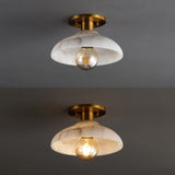 Amara 10" 1-Light Mid-Century Classic Alabaster/Iron LED Semi Flush Mount