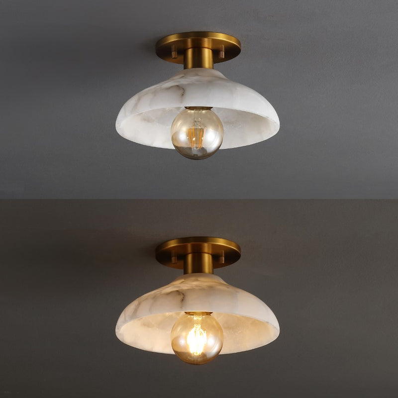 Amara 10" 1-Light Mid-Century Classic Alabaster/Iron LED Semi Flush Mount