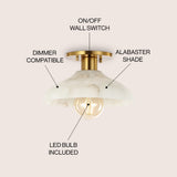 Amara 10" 1-Light Mid-Century Classic Alabaster/Iron LED Semi Flush Mount