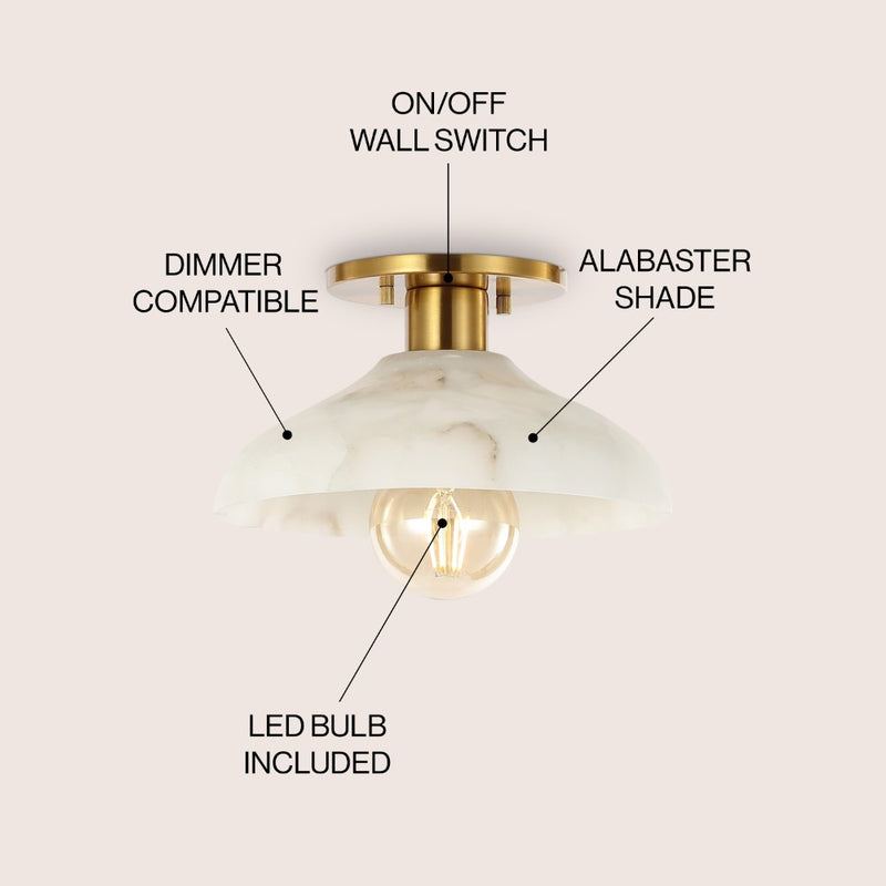Amara 10" 1-Light Mid-Century Classic Alabaster/Iron LED Semi Flush Mount