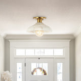 Amara 10" 1-Light Mid-Century Classic Alabaster/Iron LED Semi Flush Mount