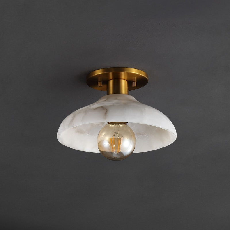 Amara 10" 1-Light Mid-Century Classic Alabaster/Iron LED Semi Flush Mount