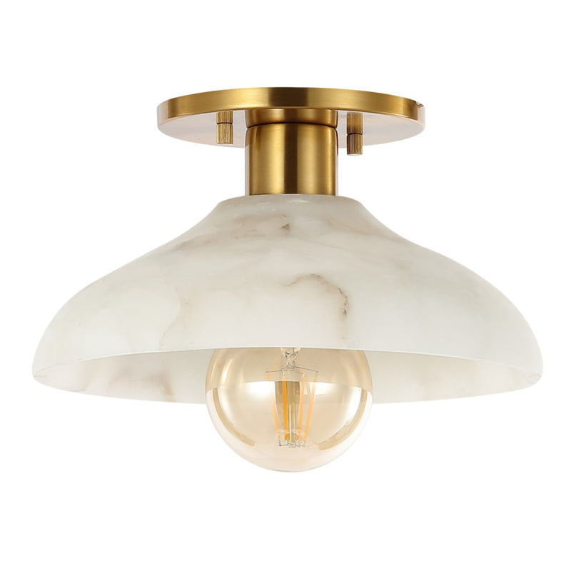 Amara 10" 1-Light Mid-Century Classic Alabaster/Iron LED Semi Flush Mount