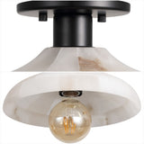 Amara 10" 1-Light Mid-Century Classic Alabaster/Iron LED Semi Flush Mount