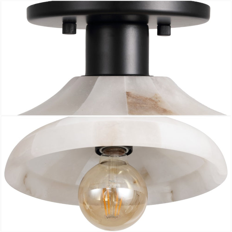 Amara 10" 1-Light Mid-Century Classic Alabaster/Iron LED Semi Flush Mount