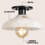 Amara 10" 1-Light Mid-Century Classic Alabaster/Iron LED Semi Flush Mount
