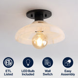 Amara 10" 1-Light Mid-Century Classic Alabaster/Iron LED Semi Flush Mount
