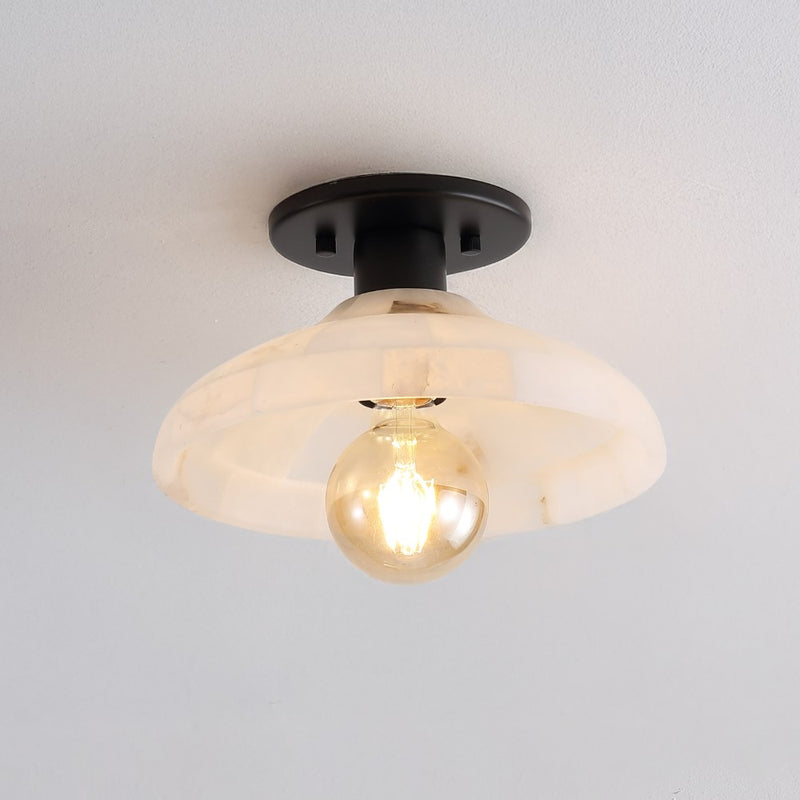 Amara 10" 1-Light Mid-Century Classic Alabaster/Iron LED Semi Flush Mount