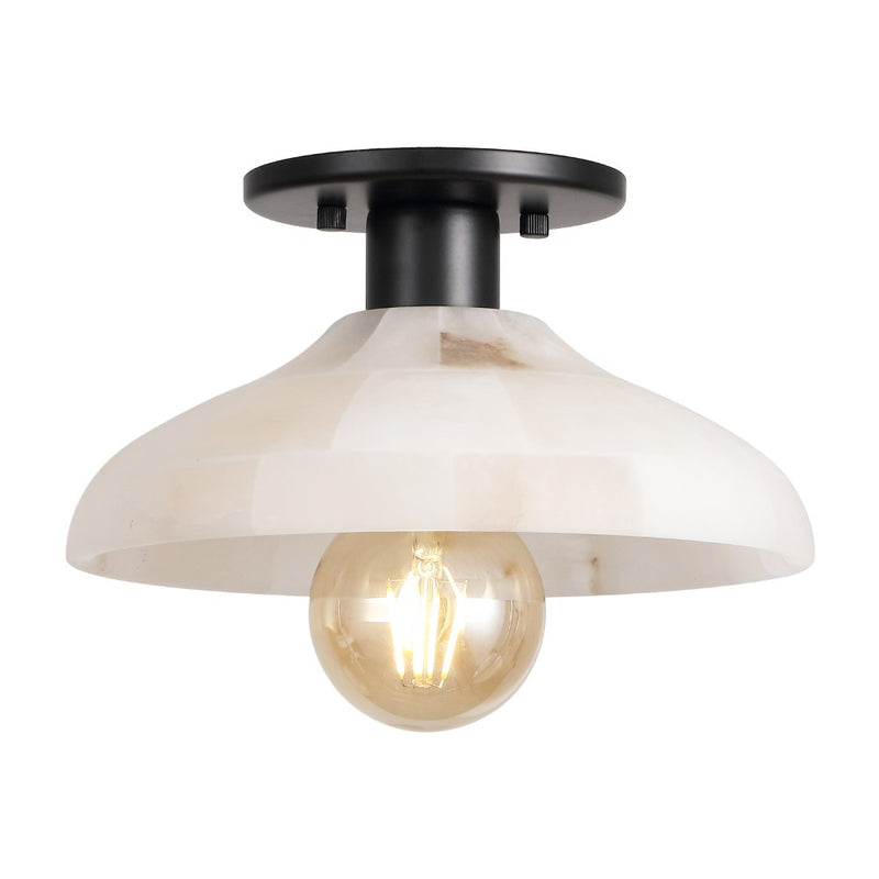 Amara 10" 1-Light Mid-Century Classic Alabaster/Iron LED Semi Flush Mount