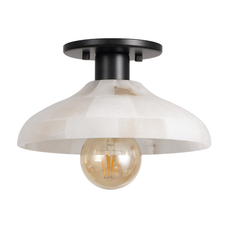 Amara 10" 1-Light Mid-Century Classic Alabaster/Iron LED Semi Flush Mount