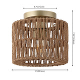 Omar 8 in. 1-Light Modern Bohemian Metal and Cross Woven Paper Rope Drum LED Flush Mount