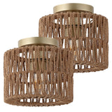 Omar 8 in. 1-Light Modern Bohemian Metal and Cross Woven Paper Rope Drum LED Flush Mount