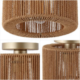 Omar 8 in. 1-Light Modern Bohemian Metal and Cross Woven Paper Rope Drum LED Flush Mount
