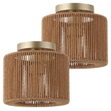 Omar 8 in. 1-Light Modern Bohemian Metal and Cross Woven Paper Rope Drum LED Flush Mount