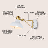 Lynn 15" Swing Arm Modern Midcentury Iron USB Charging Port LED Sconce - JONATHAN Y