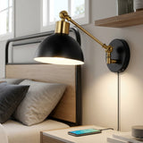 Lisa 18" Swing Arm Modern Midcentury Iron USB Charging Port LED Sconce Black/Brass Gold – MAIN-ROOM
