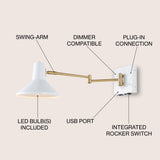 Hygge 16" Swing Arm Modern Midcentury Iron USB Charging Port LED Sconce - JONATHAN Y
