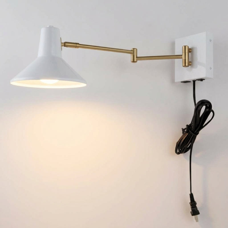 Hygge 16" Swing Arm Modern Midcentury Iron USB Charging Port LED Sconce White/Brass Gold – MAIN-ROOM