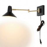 Hygge 16" Swing Arm Modern Midcentury Iron USB Charging Port LED Sconce Black/Brass Gold – MAIN-ROOM
