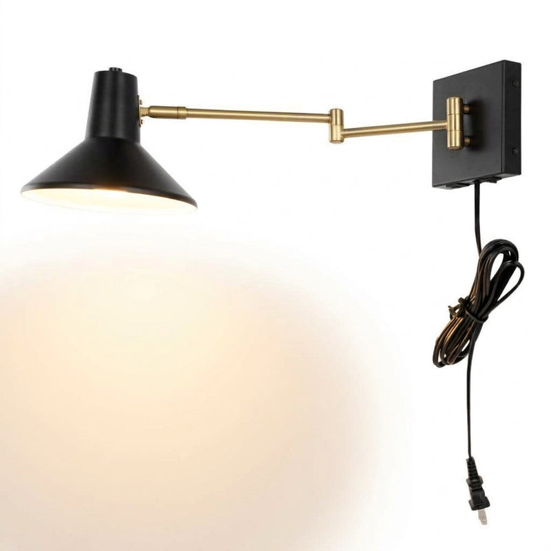 Hygge 16" Swing Arm Modern Midcentury Iron USB Charging Port LED Sconce Black/Brass Gold – MAIN-ROOM