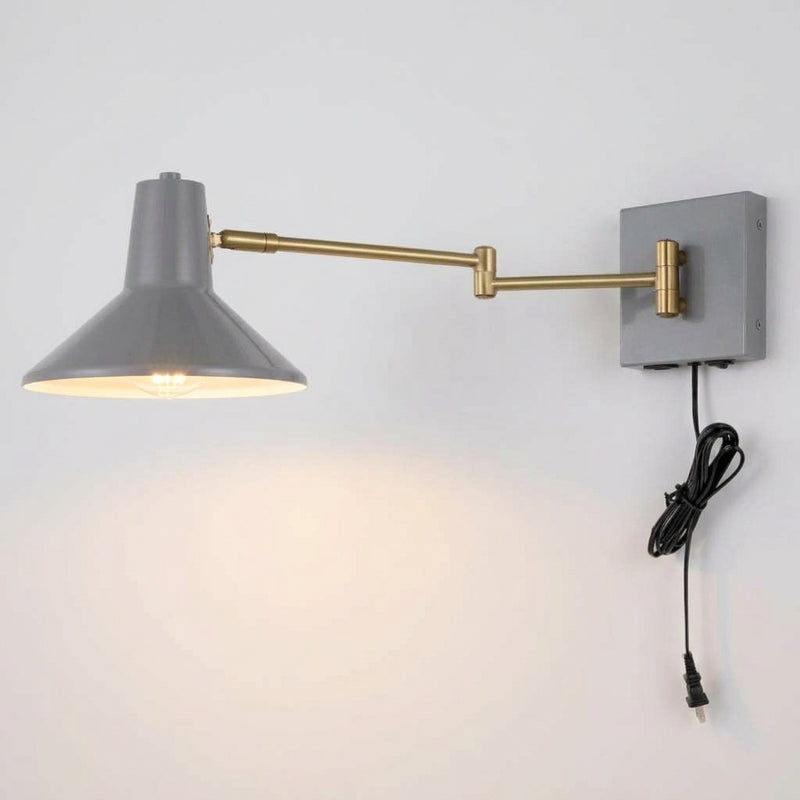 Hygge 16" Swing Arm Modern Midcentury Iron USB Charging Port LED Sconce Grey/Brass Gold – MAIN-ROOM