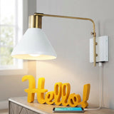 Max 20.5" Swing Arm Modern Midcentury Iron USB Charging Port LED Sconce White/Brass Gold – MAIN-ROOM