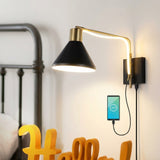 Max 20.5" Swing Arm Modern Midcentury Iron USB Charging Port LED Sconce Black/Brass Gold – MAIN-ROOM