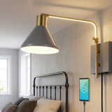 Max 20.5" Swing Arm Modern Midcentury Iron USB Charging Port LED Sconce Grey/Brass Gold – MAIN-ROOM
