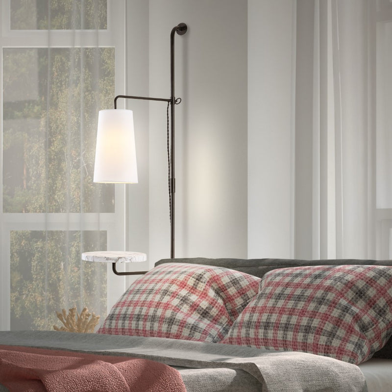Andre 11.5" Contemporary Industrial Iron Plug-In with Adjustable White Marble Table LED Sconce - JONATHAN Y