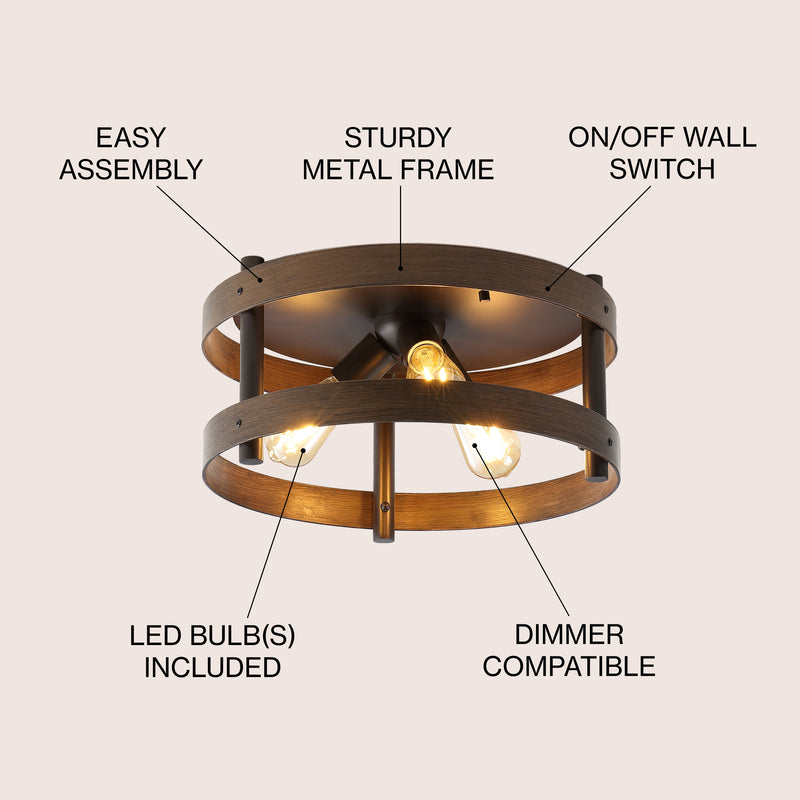 Cooper 16"  Farmhouse Industrial Iron LED Flush Mount - JONATHAN Y