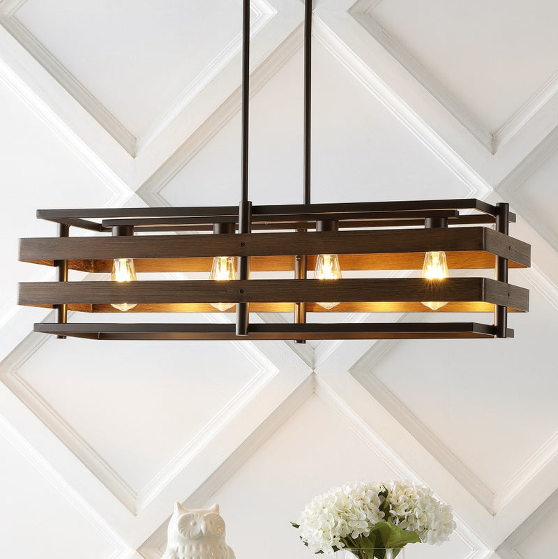 Horizon 34" Rustic Farmhouse Iron Linear LED Pendant - JONATHAN Y