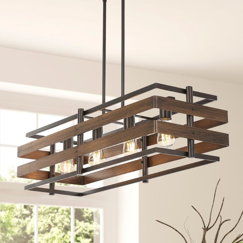 Horizon 34" Rustic Farmhouse Iron Linear LED Pendant - JONATHAN Y