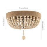Justina Wood Bead 14" Farmhouse Bohemian Iron LED Flush Mount - JONATHAN Y