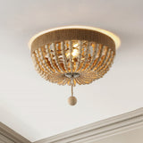 Justina Wood Bead 14" Farmhouse Bohemian Iron LED Flush Mount - JONATHAN Y
