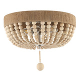 Justina Wood Bead 14" Farmhouse Bohemian Iron LED Flush Mount - JONATHAN Y