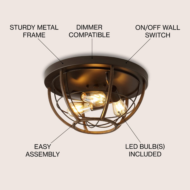 Lyla 15.75" Rustic Farmhouse Iron LED Flush Mount - JONATHAN Y