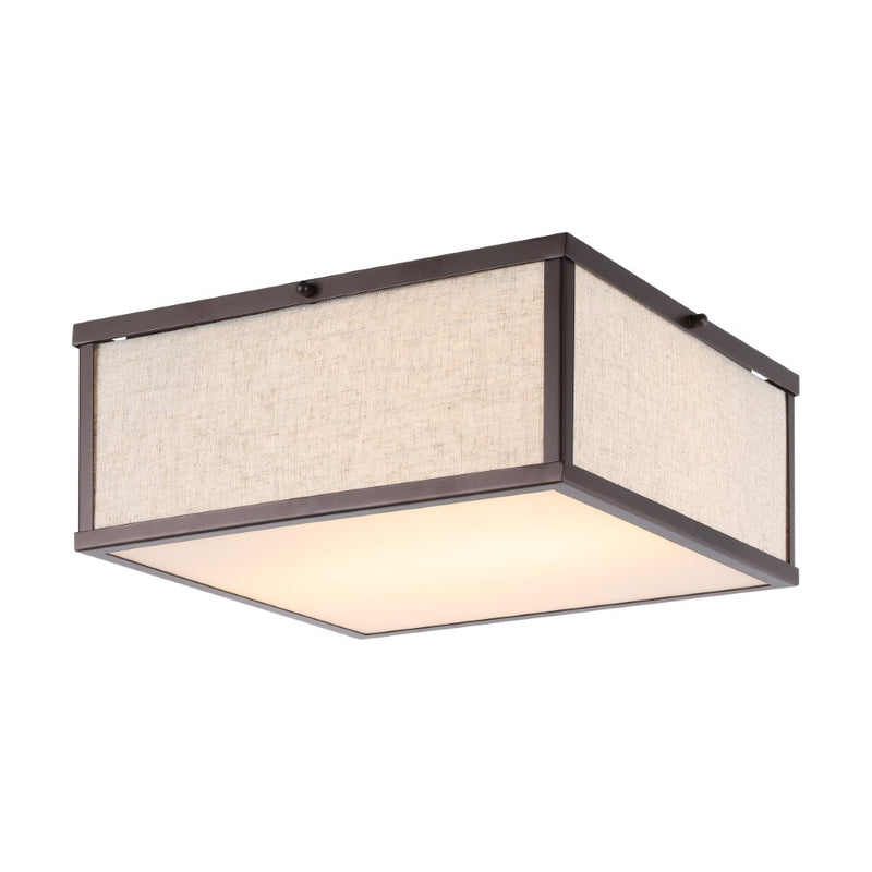 Grant 14.13" Minimalist Industrial Square Linen Iron LED Flush Mount - JONATHAN Y