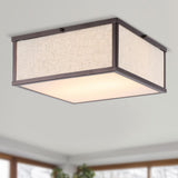Grant 14.13" Minimalist Industrial Square Linen Iron LED Flush Mount - JONATHAN Y