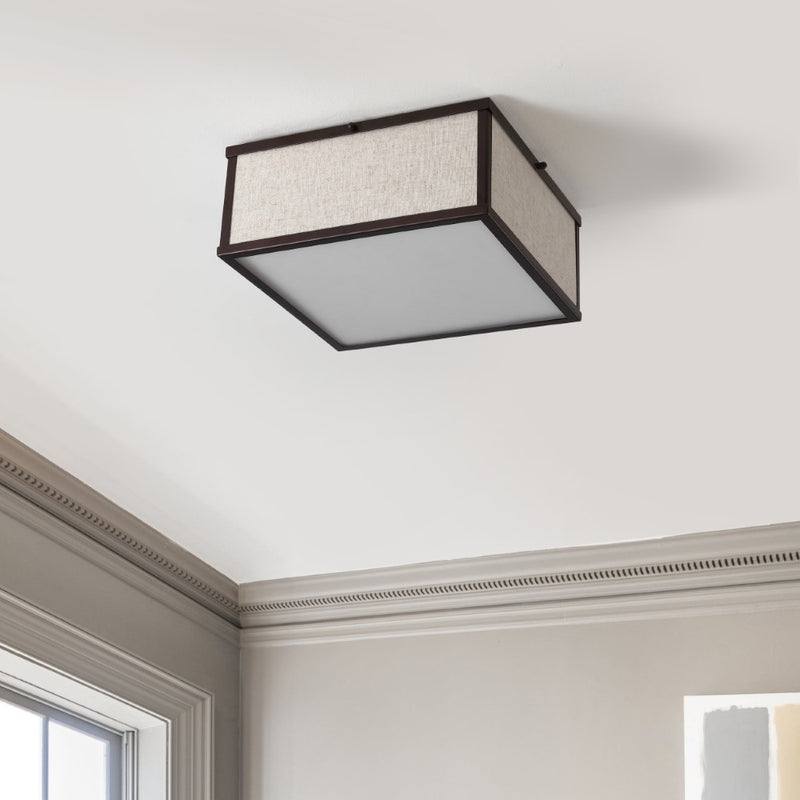 Grant 14.13" Minimalist Industrial Square Linen Iron LED Flush Mount - JONATHAN Y
