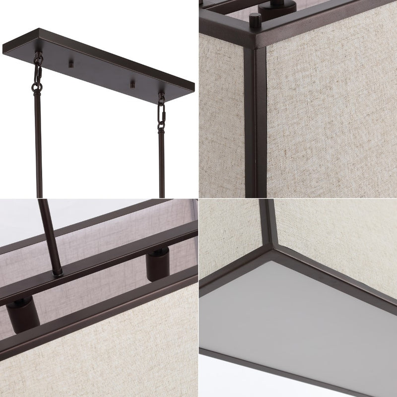Crosby 42" Minimalist Industrial Trapezoidal Linen Iron Linear LED Pendant - JONATHAN Y