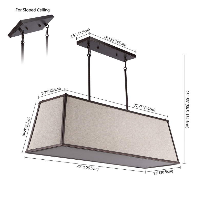 Crosby 42" Minimalist Industrial Trapezoidal Linen Iron Linear LED Pendant - JONATHAN Y