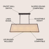 Crosby 42" Minimalist Industrial Trapezoidal Linen Iron Linear LED Pendant - JONATHAN Y