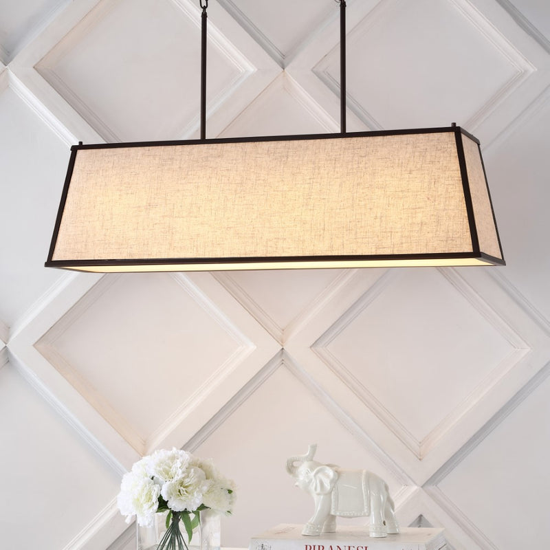 Crosby 42" Minimalist Industrial Trapezoidal Linen Iron Linear LED Pendant - JONATHAN Y
