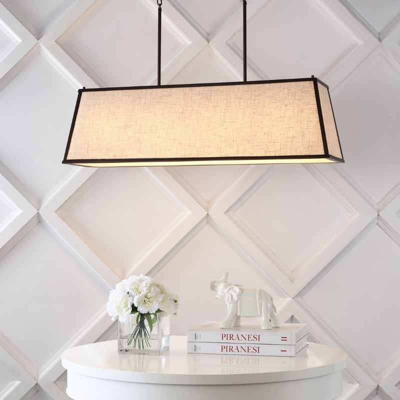 Crosby 42" Minimalist Industrial Trapezoidal Linen Iron Linear LED Pendant - JONATHAN Y